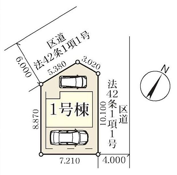 ≪全体区画図≫敷地内駐車場とビルトインガレージで、カースペース計2台分完備！（※車種による）