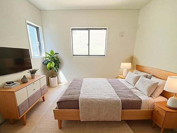 【居室】≪Room≫
心地良い風を感じられる２面採光！風通しがよく効果的に空気の入れ替えができます☆
※家具をCGで加工しており、家具付き販売ではございません。