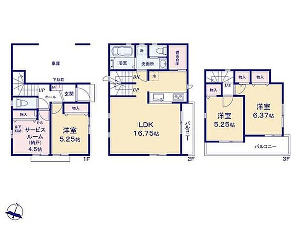 【3LDK+S】◇陽当りとプライバシー性に恵まれた2階リビング♪
◇広々パントリーで食料品のまとめ買いもスッキリ片付く!
◇キッチン近くに浴室と洗面所が配置された家事のスムーズなプラン♪