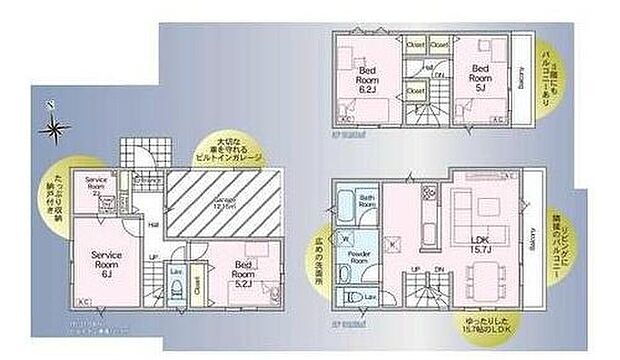 【3LDK+S】陽当りとプライバシー性に恵まれた2階リビングプラン。水廻りスペースも2階に設け、上下階の移動がないのでバルコニーにすぐに干せます♪