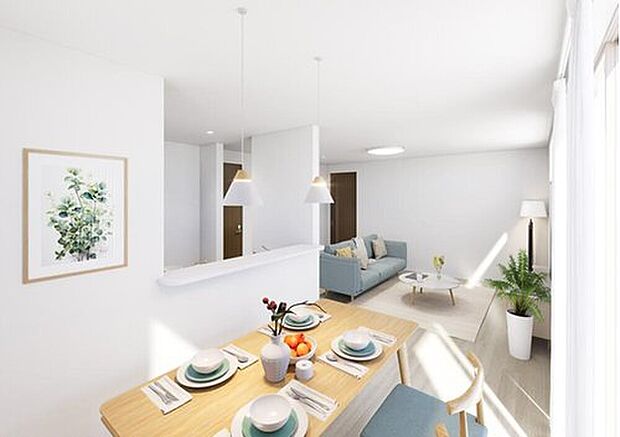 【完成予想図(内観)】※画像はCGです
≪Living room≫
広々としたLDKに、自分好みのインテリアでレイアウト。季節ごとに模様替えなども、楽しみの一つとなりそうです。
