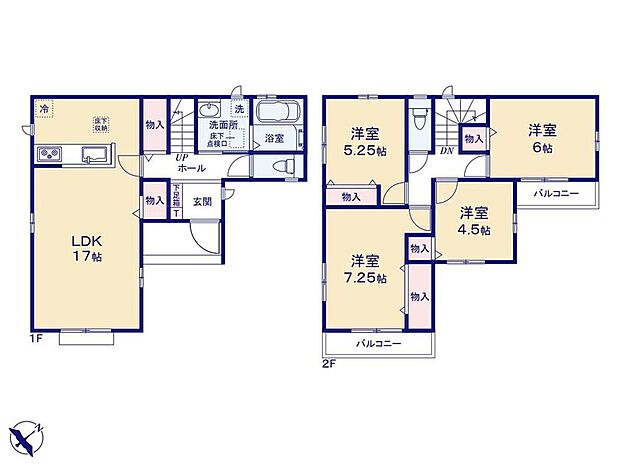 【4LDK】広々17帖のLDK!対面キッチンからはLDK全体を見渡せます♪
二つの南向きバルコニーで、お洗濯も早く乾きそうですね☆
全居室に収納を完備しておりますので、居室の全空間を有効活用出来ます!