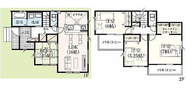 【4LDK】広々16帖のLDK！対面キッチンからはLDK全体を見渡せます♪隣り合う和室を開放すれば、ひときわ広々とした空間になるリビングダイニング！洋室を2階に集約し、プライバシーにも配慮した間取り！収納も充実！