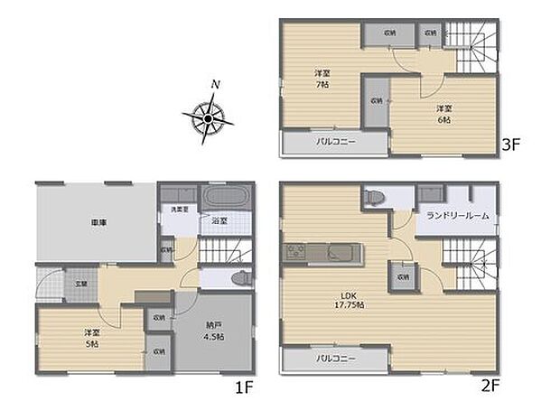 【3LDK+S】広々17.75帖のLDK！2階リビングにすることで、陽当たりを良くし、人目も気にならずプライバシーを確保することが出来ます♪各居室に収納も完備しているので、お部屋は美しい空間を保てますね！