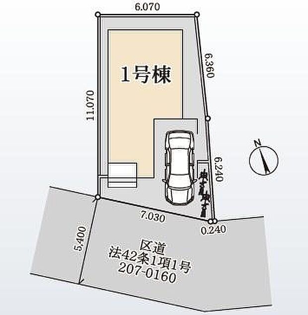 【全体区画図】南側前面道路ですので、陽当たり良好です！道幅も5mありますので、お車の駐車も楽々ですね！