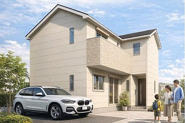 【完成予想パース】前道路6mで駐車楽々◎2号棟にはカースペース2台分！（※車種による）※イメージ画像は実際とは異なる場合があります。