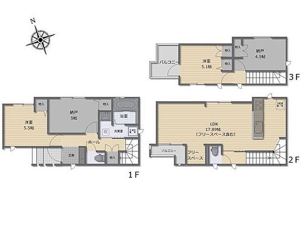 【2LDK+2S】広々約17.7帖のLDKにはフリースペース完備☆
お仕事スペース、お子様の勉強場所、趣味の物を飾るなどご自由に活用いただけます♪
お部屋としても使用できる納戸2ヶ所!