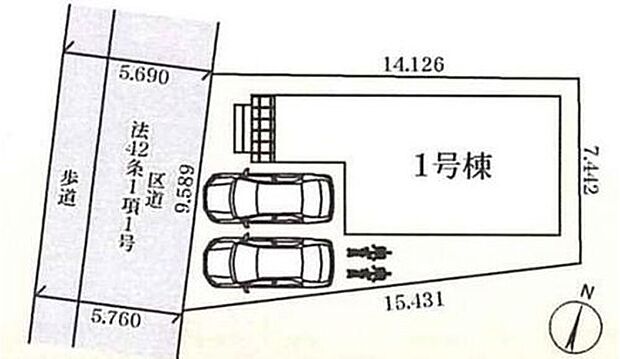 【全体区画図】カースペース2台分完備!(※車種による)前道路幅5.7mで駐車楽々◎