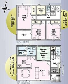 広々16帖のLDK！対面キッチンからはLDK全体を見渡せます♪隣の和室の扉を開放すれば20.5帖の大空間に♪寛ぎの時間を紡ぎだす8帖の主寝室！大型ベットを置いても余裕です♪ 