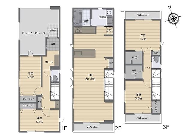 【4LDK+S】道路からのプライバシーを確保しやすい「2階リビング」を採用♪広々20.88帖のLDK！対面キッチンからはLDK全体を見渡せます♪リビング収納・WICなど充実の収納設計でお部屋もスッキリ♪