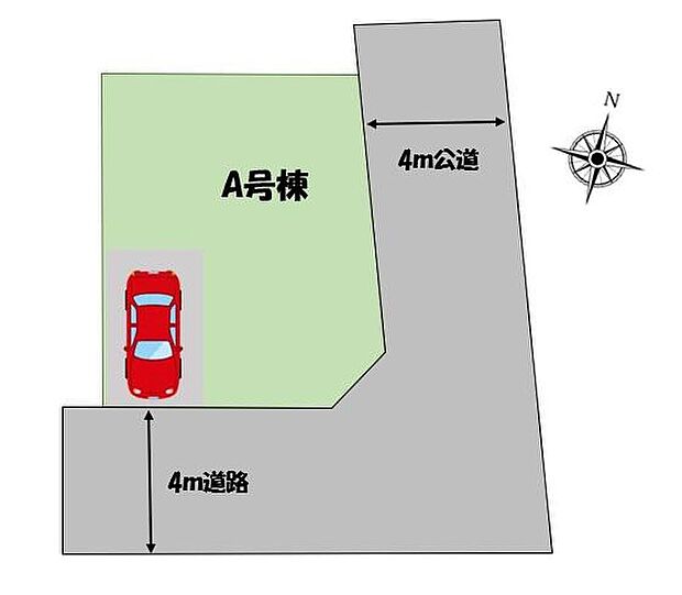 【全体区画図】カースペース1台♪
陽当たり・風通し共に良好な角地の物件です♪