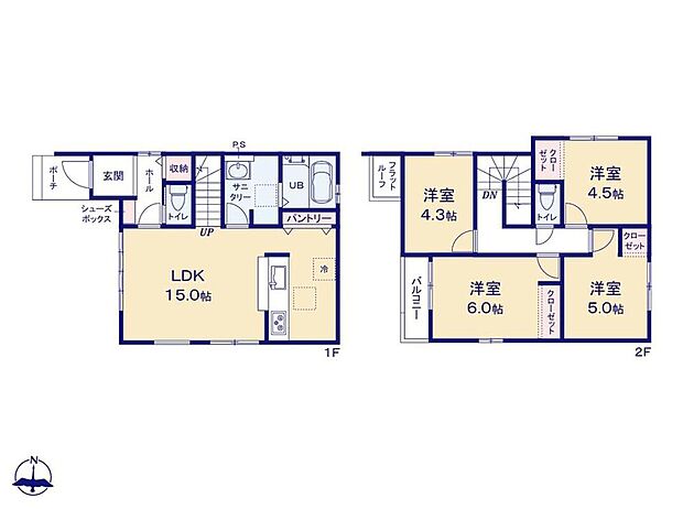 (１号棟)、価格4699万円、4LDK、土地面積106.59m2、建物面積86.53m2