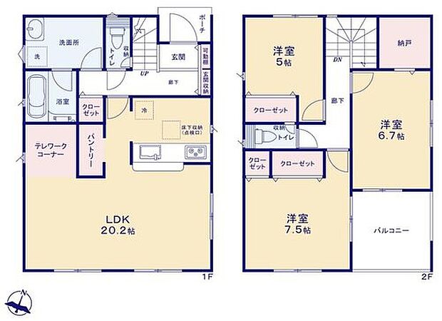 【3LDK+S】対面式キッチン仕様の広々20.2帖リビング♪
テレワークルーム付き♪
便利な納戸付きです♪
2部屋から出入りできて便利なルーフバルコニー♪