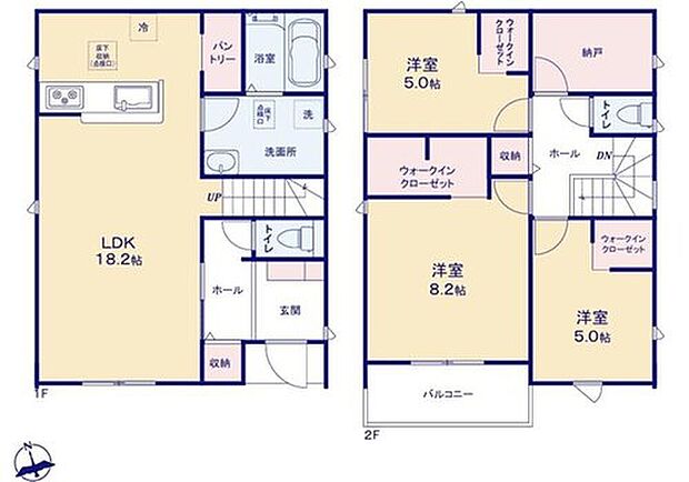 【3LDK+S】対面式キッチン仕様の18.2帖の明るいリビング♪
パントリーやウォークインクローゼット付きで収納豊富☆
季節物などの収納に便利なストレージルーム付き♪
日当たり良好な南向きのバルコニー♪