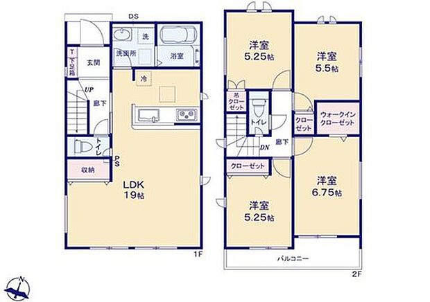 【4LDK】対面式キッチン仕様の開放的な１９帖のリビング♪
リビングがスッキリ片付く広々収納スペース付き♪
大きな荷物も収納可能なウォークインクローゼット♪
２部屋から出入りできて便利な南東向きのバルコニー♪