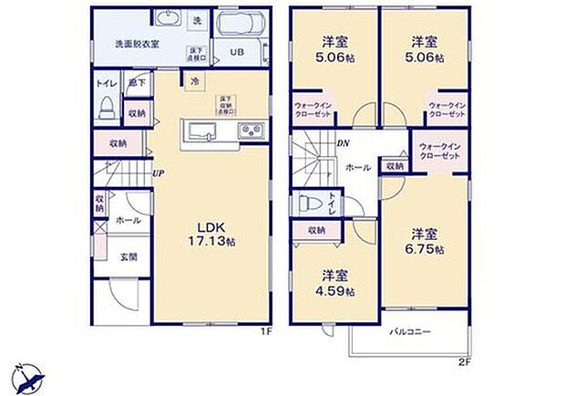 【4LDK】対面式キッチン仕様の開放的な17.13帖のリビング♪
大きな荷物も収納可能なウォークインクローゼット付き♪
廊下やリビングに収納スペースが充実♪
日当たり良好な南向きのバルコニー♪