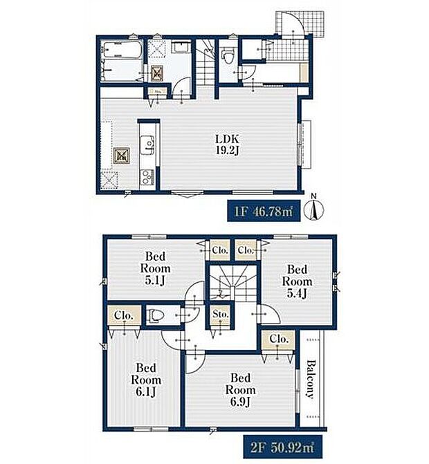 【4LDK】対面式キッチン仕様の広々とした19.2帖の明るいリビング♪
リビングや廊下に収納スペースが充実♪
各居室に収納完備でお部屋が片付けやすい♪
日当たり良好なバルコニー♪
