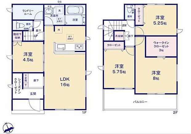 【4LDK】対面式キッチン仕様の開放的な16帖の明るいリビング♪
シューズクロークやランドリールーム付きで収納豊富♪
大きな荷物も収納可能な広々ウォークインクローゼット♪
日当たり良好な南向きのワイドバルコニー♪