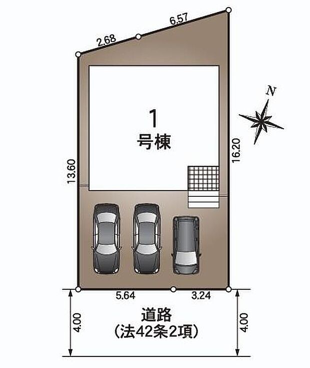 【全体区画図】千種区東千種台　限定１棟
南向き、並列３台駐車可能＆お庭付き☆
１号棟　３，７９０万円