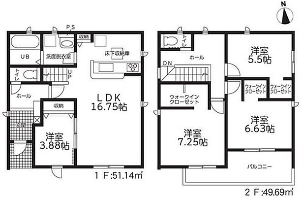【4LDK】対面式キッチン仕様の16.75帖の明るいリビング♪
キッチンがスッキリ片付くパントリー付き♪
大きな荷物も収納可能な広々ウォークインクローゼット付き♪
2部屋から出入りできて便利な南向きのバルコニー♪