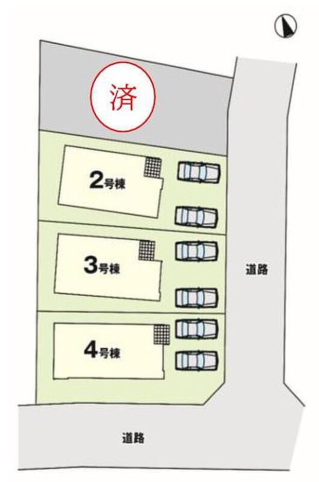 【全体区画図】天白区土原3期 全4棟
並列2台以上駐車可能&お庭付き♪
1号棟 ご成約済み
2号棟 4,799万円
3号棟 4,799万円
4号棟 4,999万円