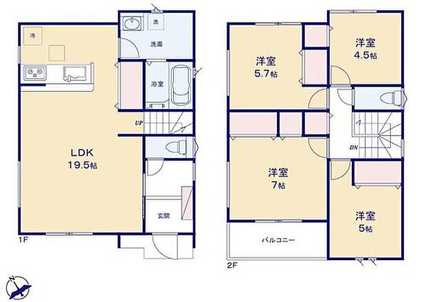 【4LDK】対面式キッチン仕様の広々19.5帖の明るいリビング♪
キッチンがスッキリ片付くパントリー付き♪
廊下や各居室に収納スペースが充実♪
日当たり良好な南向きのバルコニー♪