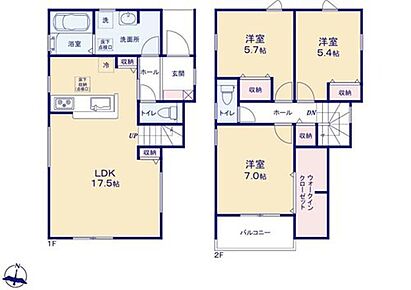 対面式キッチン仕様の明るい１７．５帖のリビング♪
大きな荷物も収納可能な広々ウォークインクローゼット付き♪
リビングや廊下、各居室に収納スペースが充実♪
日当たり良好な南向きのバルコニー♪ 