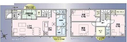対面式キッチン仕様の広々とした１７．５帖の明るいリビング♪
客間や居室など多用途に使える３帖の洋風和室♪
大きな荷物も収納可能なウォークインクローゼット付き♪
廊下や各居室に収納スペースが充実♪ 