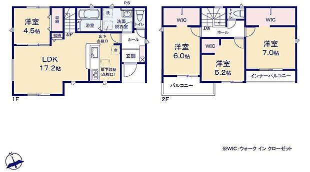 【4LDK】対面式キッチン仕様の広々17.2帖の明るいリビング♪
2階全居室ウォークインクローゼット付きで収納便利♪
全4居室あり、プライベート空間が充実♪
日当たり良好な2つの南向きバルコニー♪