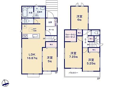 対面式キッチン仕様の広々１６．８７帖の明るいリビング♪大きな荷物も収納可能なウォークインクローゼット♪各居室や廊下に収納スペースが充実♪日当たり良好な南向きのワイドバルコニー♪ 
