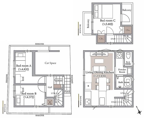 暮らしの快適性・居心地の良い住空間設計です。リビングを中心に、ご家族皆様が充実の暮らしをお送りいただけるプランニングです。