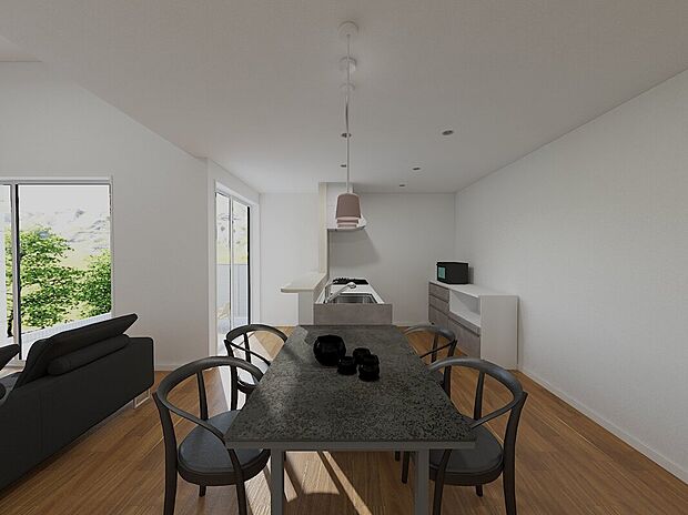 横並びのキッチンとダイニングで家事や食事の動線もスムーズに
※完成イメージ画像