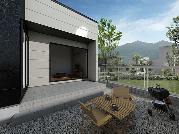 リビングとつながるテラスはBBQや子どもの遊び場にも最適
※完成イメージ画像