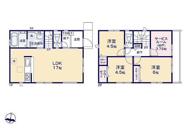 (1号棟)、価格4780万円、3LDK+S、土地面積106.04m2、建物面積84.46m2