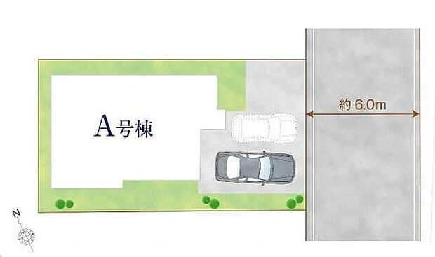駐車スペースもしっかり確保♪車種により2台分停められます♪
前面道路が6ｍあるので、駐車が苦手な方も安心ですね☆