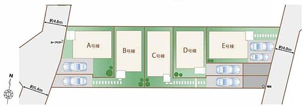【全体区画図】
A～E号棟の販売になります。