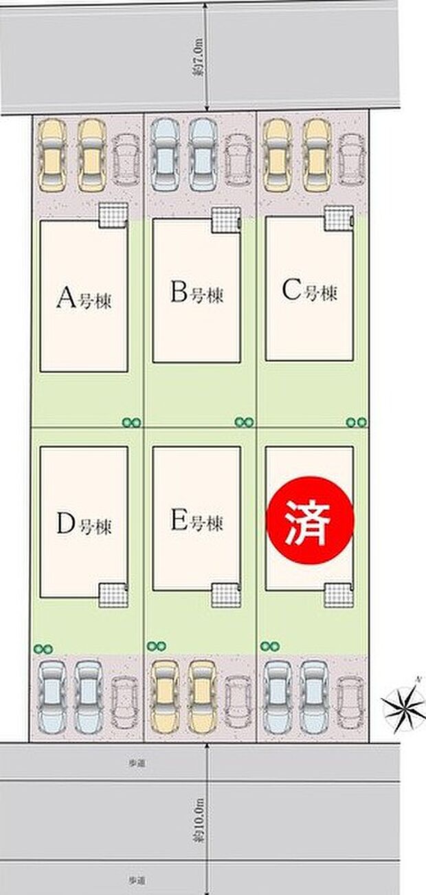 駐車スペースは車種により3台分完備!
空いたスペースは自転車置き場にもオススメです♪
日当たり良好なお庭は、家庭菜園も楽しめそうですね♪