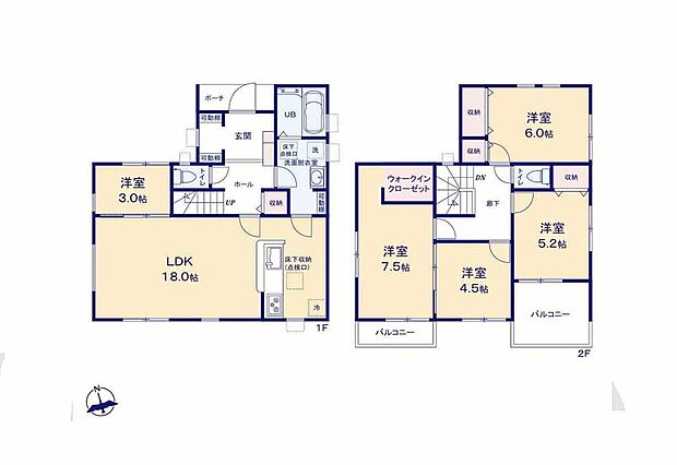 (1号棟)、価格3080万円、5LDK、土地面積154.16m2、建物面積105.7m2