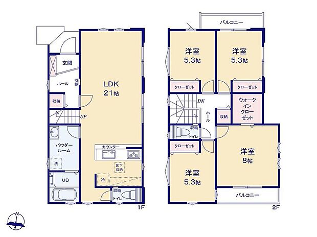 (1号棟)、価格5999万円、4LDK、土地面積134.31m2、建物面積107.65m2