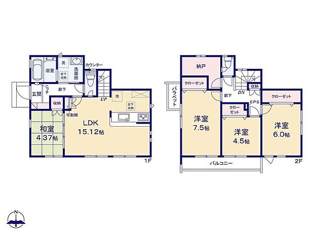 (1号棟)、価格3980万円、
4LDK+S、土地面積121.68m2、建物面積96.04m2 