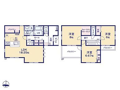 ◇収納タップリ！片付けしやすいお住まい◇
広々サイズのLDKは【18.25帖】！
キッチンが気持ちよく使える「パントリー」をご用意しました♪
【8帖】の主寝室にある「WIC」も広々サイズです！ 