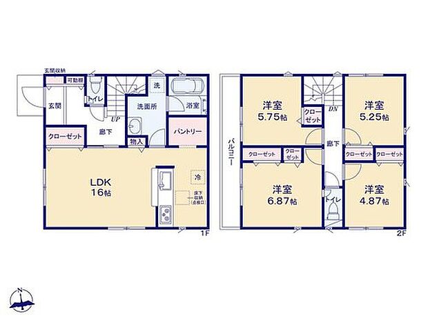【4LDK】食料品や、日用品の収納に重宝するパントリーのあるプラン☆毎日のお料理もはかどりそうですね♪
掃除用具や書類・文房具をしまうのにも便利なリビング収納も付いています◎