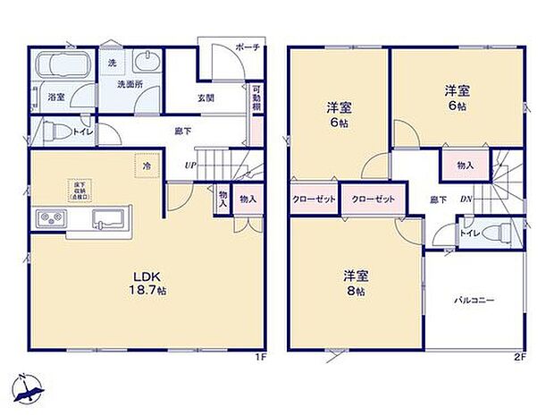 【3LDK】ソーラーパネル設置でお財布に優しいお住まいです☆
全室【6帖】以上でゆとりの間取り♪
LDKも【18.7帖】と広々♪ご家族皆様の憩いの場にピッタリです!