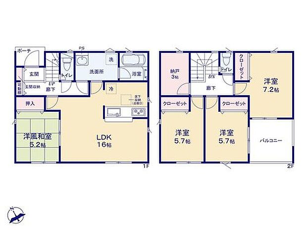 【4LDK】広い洗面室は、小さなお子様との入浴準備もスムーズに♪また、2WAY仕様になっているので、帰宅時の手洗いもすぐにでき衛生的です◎
納戸はテレワークの他、本棚を置いて読書部屋としてお使い頂くのも良いですね♪
