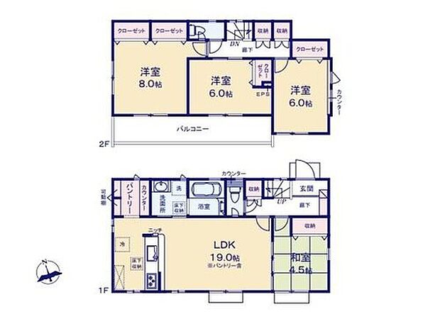 【4LDK】見通しの良いLDK！お料理中もリビングや和室で過ごすご家族とコミュニケーションがとれます♪
広々パントリーや3か所のホール収納で共有スペースもすっきり♪
広々ワイドバルコニーでお洗濯が快適♪