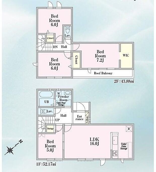 【4LDK】暖かな朝陽をタップリ取り込める東南向きのお住まい♪
窓を多く設置したLDKは、隣接した和室の戸を開放することで【21帖】の広々空間に☆
2階主寝室には「WIC」を設置しました！
もちろん、全室収納完備☆