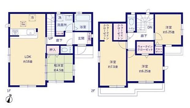 【4LDK】全居室2面採光で明るい間取り♪
廊下に面したウォークインクローゼットは、家族共有の収納スペースにしても便利です◎ワイドバルコニーには、洗濯物もたっぷり干すことができますね♪♪
