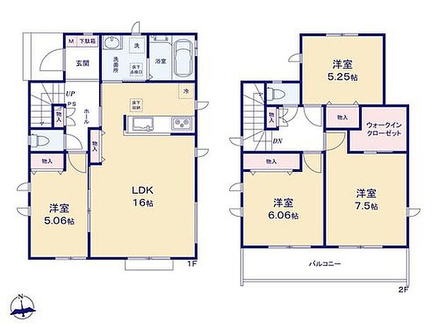 【4LDK】1階の洋室は2WAY仕様で客間にもオススメです♪
主寝室には大容量のウォークインクローゼット☆お洋服の他、家電の収納にも便利です！日当たりの良いバルコニーは、読書やお茶を楽しむスペースとしても◎