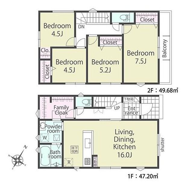 【4LDK】水回りが集中しているので、家事がしやすい間取りです♪
大容量のファミリークローク完備♪スーツケースや背の高いゴルフバックもラクラク収納できます!