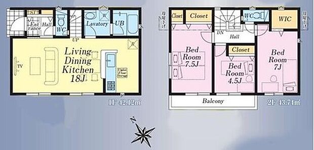 【3LDK】リビング階段＆対面式キッチンの間取りで家族の絆がより深く♪
全室収納完備でお部屋に好きな家具を置いて、プライベートな時間もさらに充実☆
家事効率の良い、水回り集中プラン♪